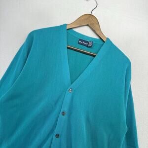 Vintage Par Four Cardigan Sweater Mens Large Blue USA Made Grandpa Knit Golf 90s